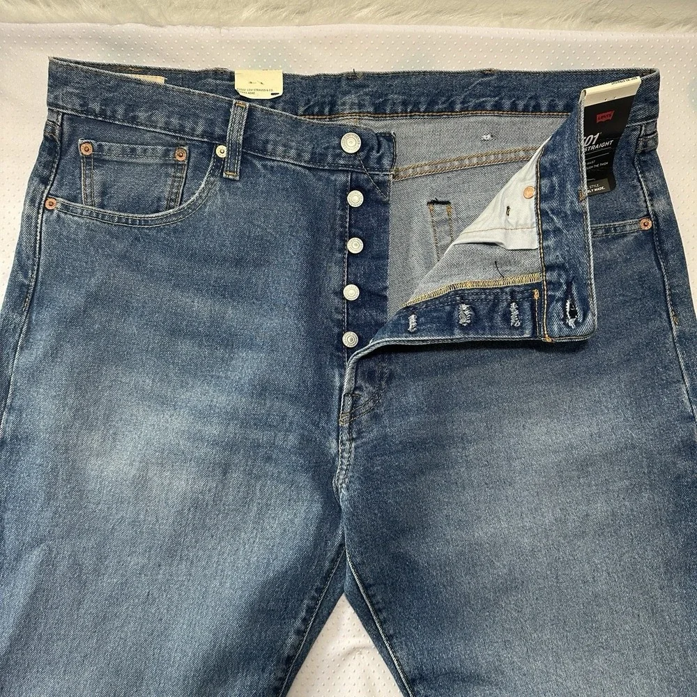 NWT Levi's Premium 501 '93 Straight Jeans Blue W\ Stretch‎ Men's Sz 38x34 RT$98